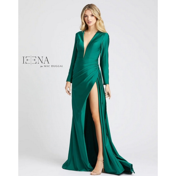 MAC DUGGAL Size 10 Plunge Emerald Side Slit Formal Dress Gown - Picture 1 of 8